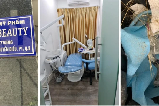 Bên dưới chung cư là biển hiệu “Công ty TNHH Mỹ phẩm Chang Beauty”, tại tầng 2 chung cư là cơ sở dịch vụ thẩm mỹ nhưng có chứng cứ của phẫu thuật thẩm mỹ trái phép (Ảnh: SYT) 