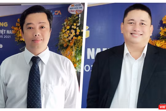 Ông Ngô Thanh Tùng - Phó Tổng Giám đốc SoftTech Đà Nẵng và ông Vũ Tuấn Anh - Phó Tổng Giám đốc Dr SME tại buổi họp báo sáng 6/4 tại Đà Nẵng (Ảnh: HB) 