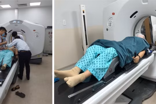 Một trong những bệnh nhân đầu tiên được thực hiện CT mô phỏng trước khi được xạ trị vùng đầu cổ trong cùng một ngày - Ảnh: BVCC 