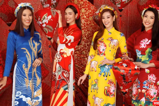 Các hoa hậu, á hậu rạng rỡ gửi lời chúc Tết Tân Sửu 2021 đến mọi người (Ảnh: Milor Trần) 