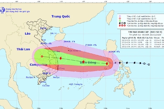 Đường đi của bão số 9 khi đi vào biển Đông