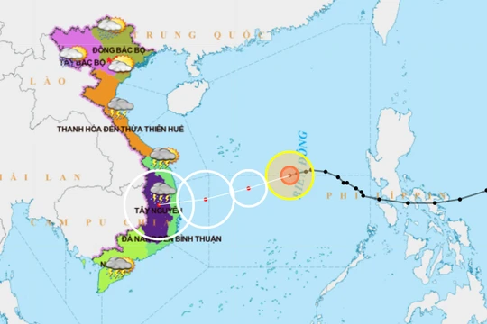 Hướng di chuyển của bão số 10 trong 24h tới