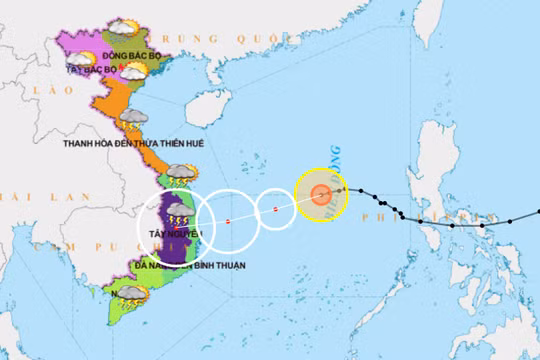 Hướng di chuyển của bão số 10 trong 24h tới