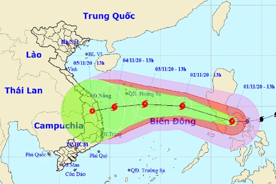 Đường đi của bão số 10 sau khi đi vào biển Đông