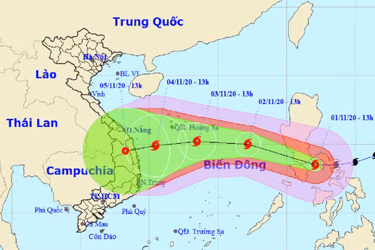 Đường đi của bão số 10 sau khi đi vào biển Đông
