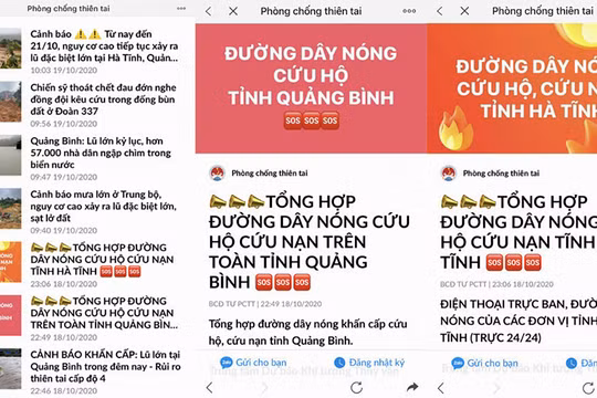 Trang Zalo “Phòng chống thiên tai” gửi thông tin đến người dân