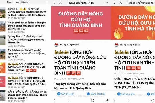 Trang Zalo “Phòng chống thiên tai” gửi thông tin đến người dân