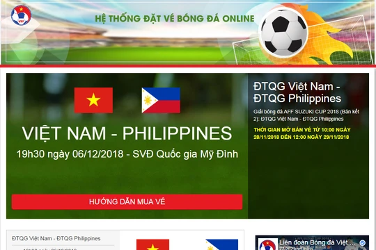 Ảnh chụp màn hình trang bán vé trực tiếp của VFF