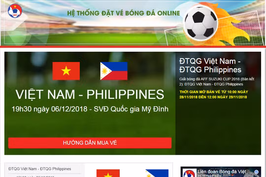 Ảnh chụp màn hình trang bán vé trực tiếp của VFF