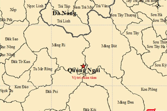 Vị trí liên tiếp xảy ra động đất ở Quảng Ngãi. Ảnh: Viện Vật lý địa cầu Việt Nam