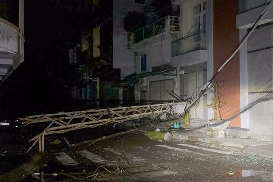 Cột điện thép định hình ở phường Quy Nhơn, tỉnh Gia Lai bị bão số 13 quật gãy.