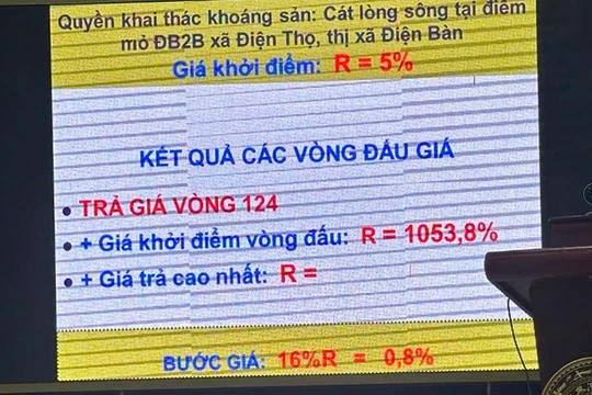 Thông tin kết quả đấu giá quyền khai thác mỏ cát xây dựng ĐB2B trên địa bàn thị xã Điện Bàn, Quảng Nam