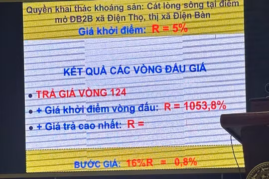 Thông tin kết quả đấu giá quyền khai thác mỏ cát xây dựng ĐB2B trên địa bàn thị xã Điện Bàn, Quảng Nam