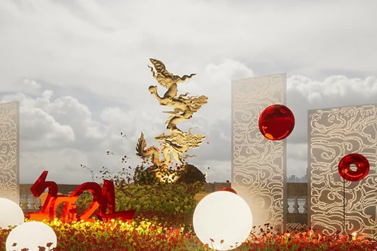 Phối cảnh hình tượng Rồng đường hoa Tết Nguyên đán Giáp Thìn tại khu vực cầu Chữ T (trước số 42 Bạch Đằng).