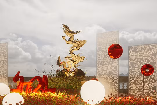 Phối cảnh hình tượng Rồng đường hoa Tết Nguyên đán Giáp Thìn tại khu vực cầu Chữ T (trước số 42 Bạch Đằng).