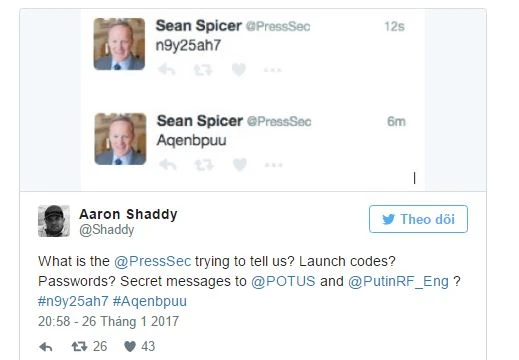Thư ký báo chí Nhà Trắng công bố “mã hạt nhân" trên Twitter?