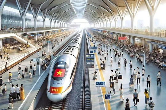 Phối cảnh đường sắt tốc độ cao trên trục Bắc - Nam.