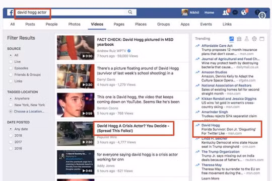 Các chuyên gia fake news đã tung video và bài viết giả mạo về sinh viên David Hogg, nhằm làm suy yếu tiếng nói phản đối dùng súng của học sinh (Ảnh: Quartz)