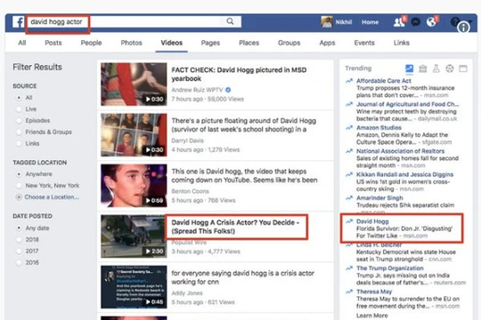 Các chuyên gia fake news đã tung video và bài viết giả mạo về sinh viên David Hogg, nhằm làm suy yếu tiếng nói phản đối dùng súng của học sinh (Ảnh: Quartz)