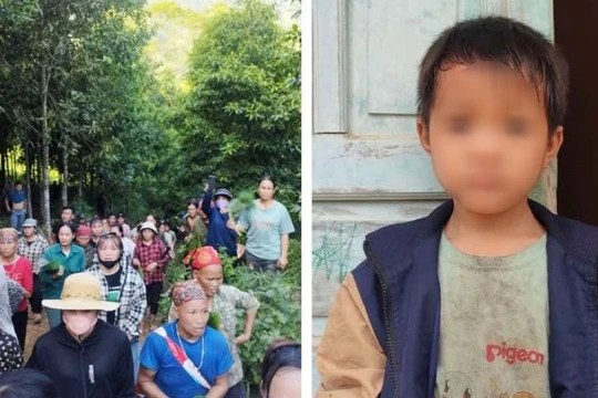 Nhiều người dân chia nhau tìm kiếm bé trai.