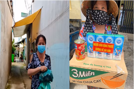 Người dân quận Bình Tân (TP Hồ Chí Minh) vui vẻ khi nhận những món quà nhỏ từ người dân Bình Phước