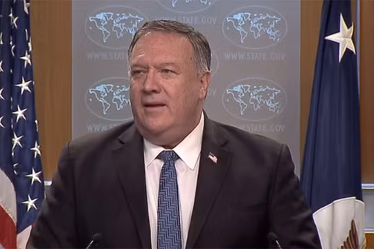 Ngoại trưởng Mỹ Mike Pompeo tại buổi họp báo hôm 6/8