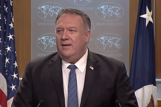 Ngoại trưởng Mỹ Mike Pompeo tại buổi họp báo hôm 6/8