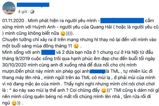 Bài viết tố Huỳnh Anh (ảnh: Facebook H.T.Q)
