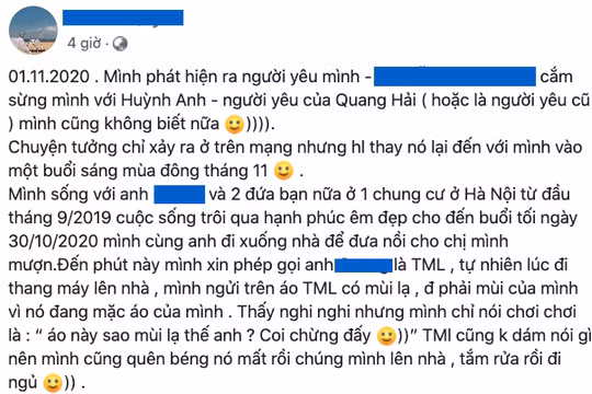 Bài viết tố Huỳnh Anh (ảnh: Facebook H.T.Q)