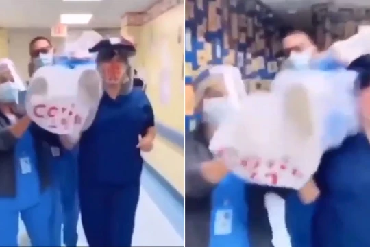 Các y tá vừa bê xác bệnh nhân vừa nhảy và quay video