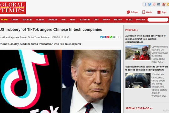 Bài viết chỉ trích Mỹ trên tờ Thời báo Hoàn Cầu