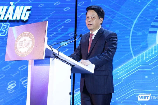 Ông Phạm Tiến Dũng - Phó Thống đốc Ngân hàng Nhà nước phát biểu tại sự kiện Ngày Chuyển đổi số ngành Ngân hàng 2023 (Ảnh: Đăng Khoa)