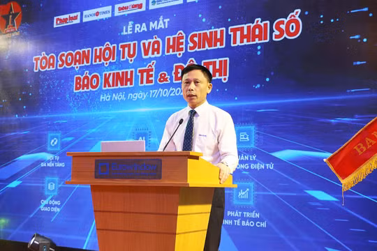 Tổng biên tập báo Kinh tế và Đô thị, ông Nguyễn Thành Lợi phát biểu tại sự kiện ra mắt Tòa soạn hội tụ và Hệ sinh thái số