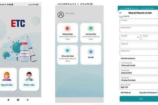 Giao diện ứng dụng E-Vaccine 