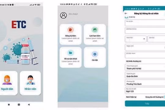 Giao diện ứng dụng E-Vaccine 