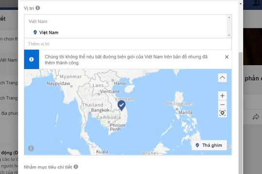 Bản đồ Facebook không hiển thị quần đảo Hoàng Sa và Trường Sa thuộc chủ quyền Việt Nam