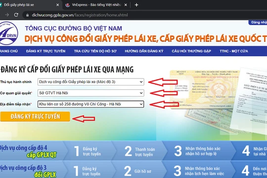 Cổng dịch vụ cấp giấy phép lái xe của Tổng Cục đường bộ Việt Nam