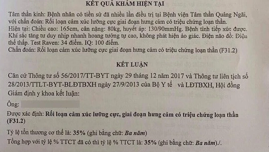 Kết luận khám giám định của thầy giáo B.P.T 