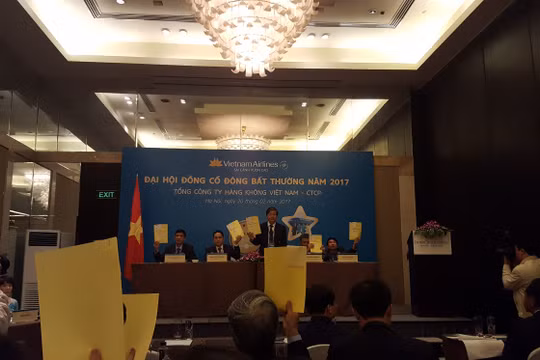 Quang cảnh phiên ĐHCĐ bất thường vừa diễn ra sáng nay của Vietnam Airlines. (Ảnh: T.Thủy)