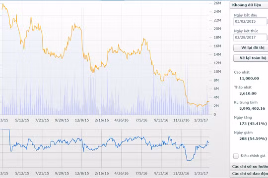 Đồ thị buồn về diễn biến cổ phiếu DLG thời gian qua. (SSI)