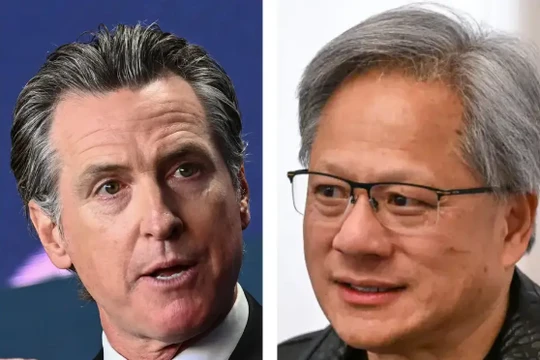 Thống đốc California Gavin Newsom và CEO Nvidia Jensen Huang đã hợp tác trong sáng kiến ​​AI tạo sinh mới (Ảnh: Business Insider)