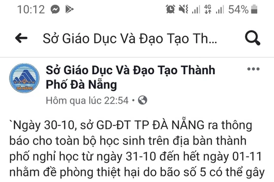 Trang mạng xã hội mạo danh Sở GD&ĐT TP Đà Nẵng thông báo cho học sinh nghỉ học