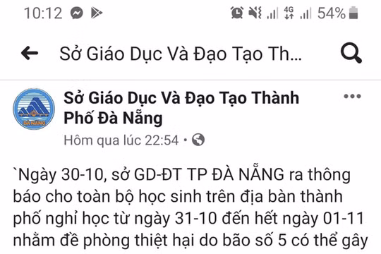 Trang mạng xã hội mạo danh Sở GD&ĐT TP Đà Nẵng thông báo cho học sinh nghỉ học