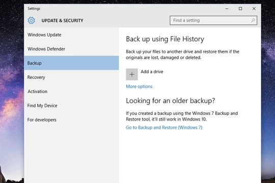 Tính năng "Backup & Restore" của Windows 10 cho phép khôi phục hệ thống gặp trục trặc chỉ trong nháy mắt. Nguồn: Tech Advisor