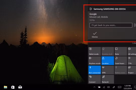 Bạn có thể tương tác với thông báo ở phần "Action Center" của máy tính Windows 10. Nguồn: Windows Center