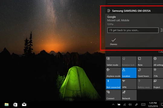 Bạn có thể tương tác với thông báo ở phần "Action Center" của máy tính Windows 10. Nguồn: Windows Center