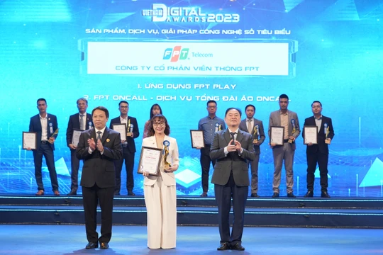 Bà Tô Nam Phương - Giám đốc Đối ngoại FPT Telecom đại diện lên nhận giải thưởng.