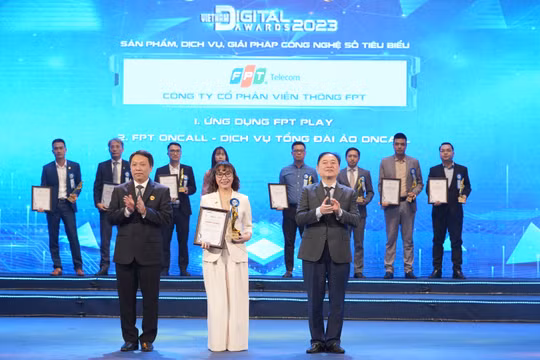 Bà Tô Nam Phương - Giám đốc Đối ngoại FPT Telecom đại diện lên nhận giải thưởng.