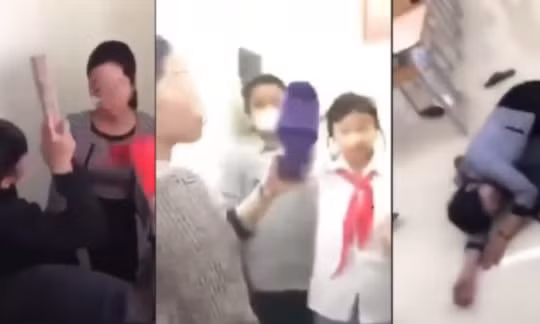 Hình ảnh cô giáo bị nhóm học sinh dồn vào góc lớp, ném dép (ảnh cắt từ clip).