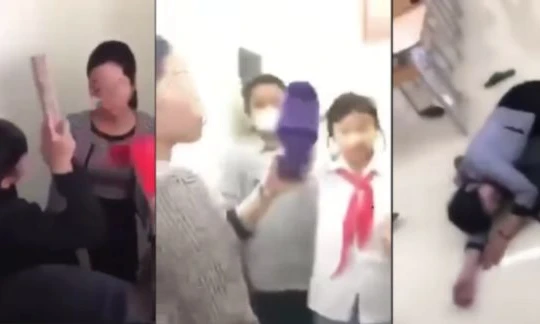 Hình ảnh cô giáo bị nhóm học sinh dồn vào góc lớp, ném dép (ảnh cắt từ clip).